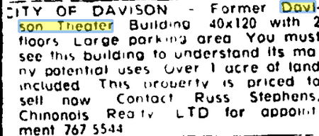 Davison Theatre - Dec 1973 Theater For Sale (newer photo)